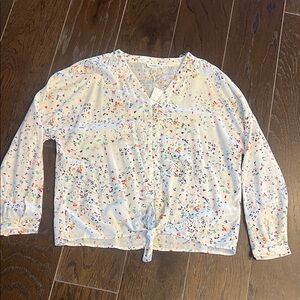 beachlunchlounge White Floral Tie-Front Blouse Large